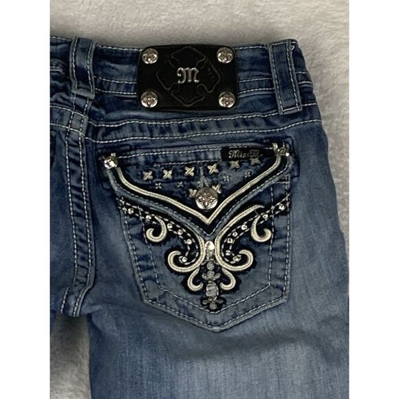 MISS ME Womens Jeans Signature Straight Low Rise Blue Distressed Denim Size 27 - Picture 11 of 14